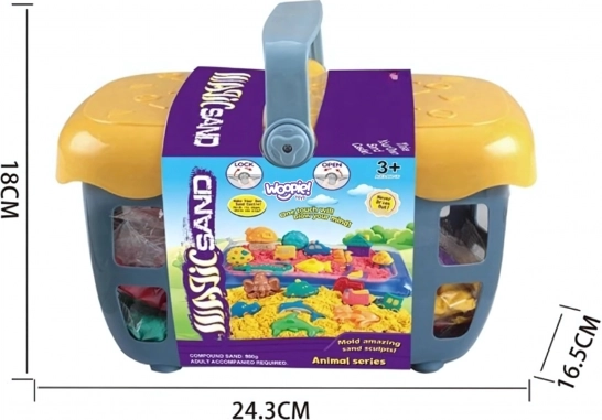 Čarobni kinetični pesek Woopie 0,8 kg - set v košari s kalupi