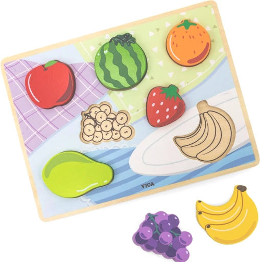 Viga lesene montessori sestavljanke sadje 2v1