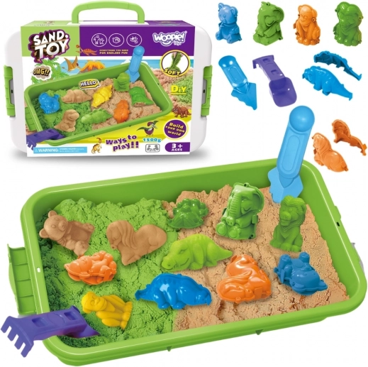 Woopie kinetični pesek 1,5 kg XXL zoo safari z mizico in modelčki