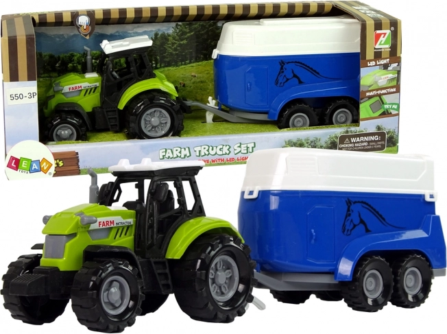 Traktor s prikolico za konje z zvokom, zelen set za male kmete