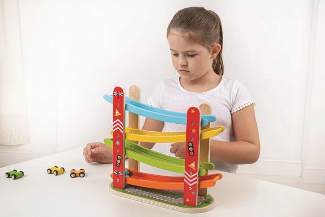 Lesena dirkalna steza za avtomobile Bigjigs Toys