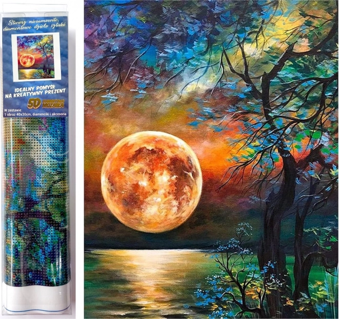 Norimpex Diamantno slikanje Barvna polna luna nad jezerom 30x40cm
