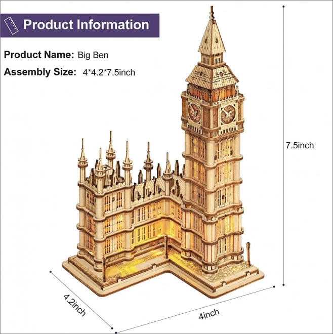 RoboTime leseni 3D puzzle ura stolp Big Ben sveti