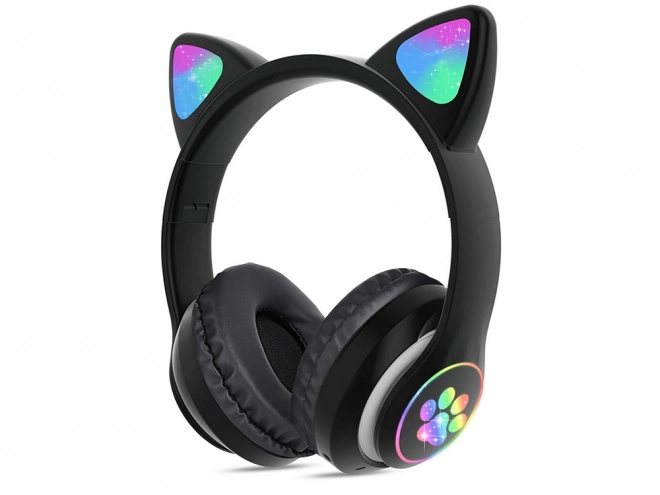 Brezžične slušalke bluetooth radio fm mp3 mačja ušesa led osvetlitev – črne
