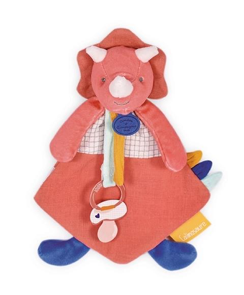 Doudou darilni set - igrača s priponko za dudo dinozaver roza