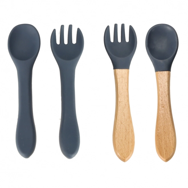 Temno modra silikonska set posode Veverica - 9 delov