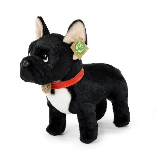 Plišasti francoski buldog črn z ovratnico stoječ 30 cm EKOLOGIČNO PRIJATELJSKO