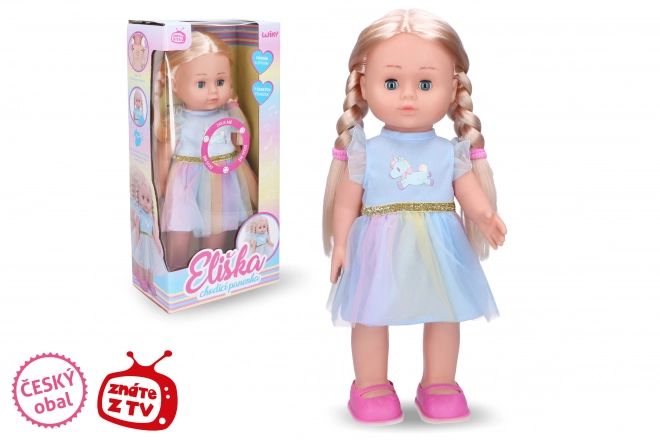 Eliška hodeča punčka 41 cm modra oblek - češki ovitek