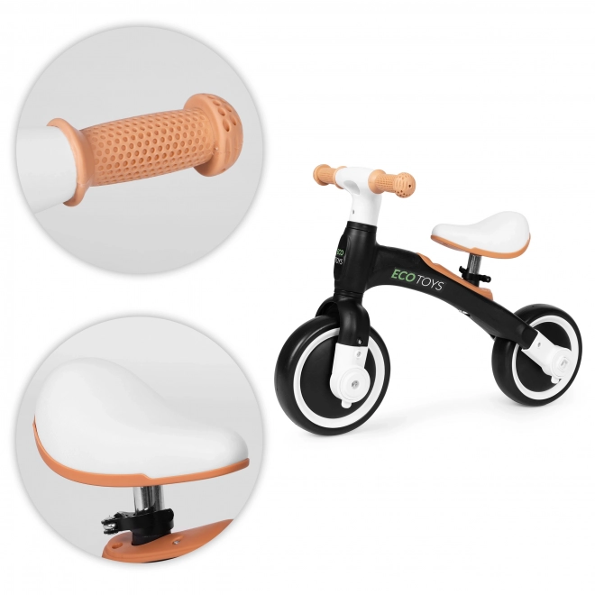 Poganjalec s pedali in pomožnimi kolesci črn ECOTOYS