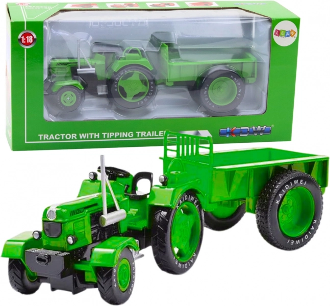 Kovinski traktor z zeleno prikolico 1:18
