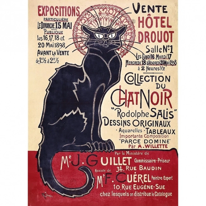 Lesena sestavljanka Art: Steinlen - Črna mačka, 200 kosov