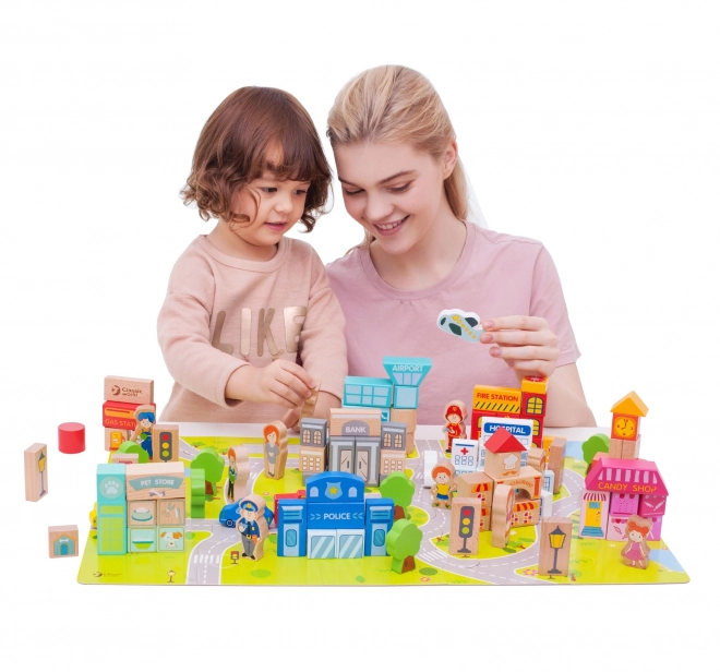 Leseniški set Lesene kocke Postavi mesto 120 kosov