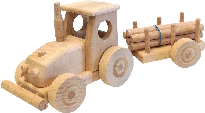 Leseni traktor s prikolico za otroke
