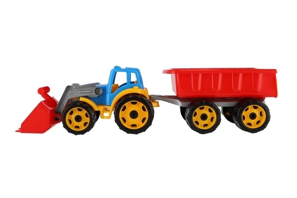 Traktor/nakladač/bager s prikolico z žlico plast na prosti tek 2 barvi v mreži 16x61x16cm