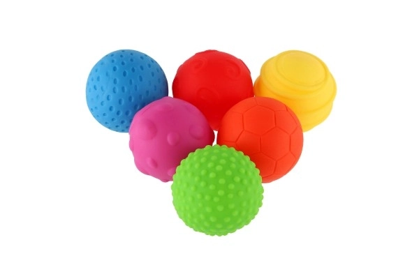 Set 6 gumijastih žogic s teksturo 6cm v škatli 6m+