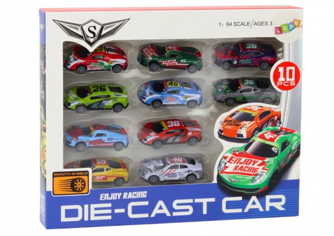 Set majhnih avtomobilov Cars Sport Racing 1:64 10 kos.