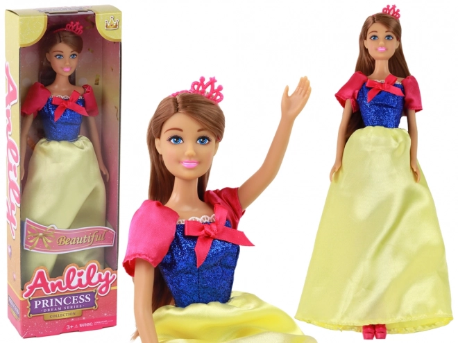 Lutka Anlily Princesa z dolgimi temnimi lasmi in rumeno obleko