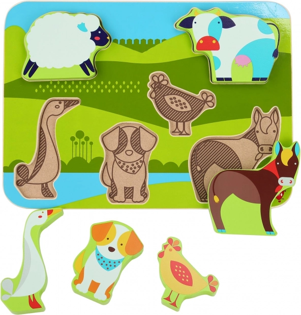 lesene vstavljanke puzzle kmetija živali LUCY & LEO, 7 kosov