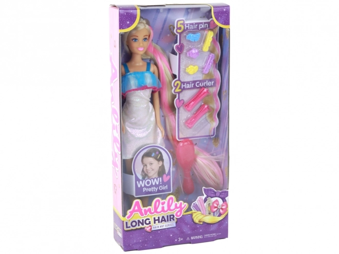 Punčka Anlily z dolgimi blond lasmi - stilistični komplet