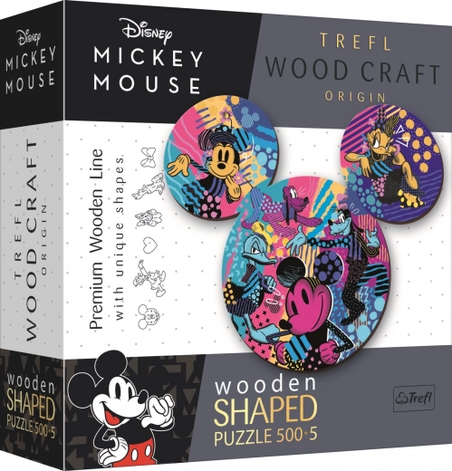 Lesene dvostranske puzzle TREFL Wood Craft Origin Mickey Mouse 505 kosov
