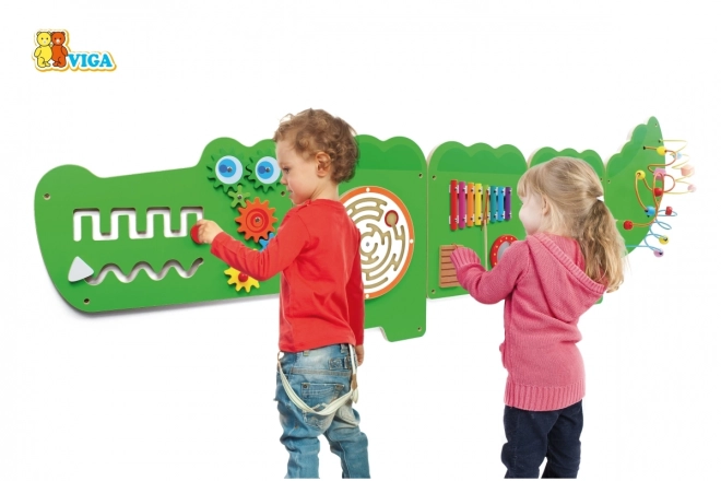 Leseni stenski montessori panel - krokodil