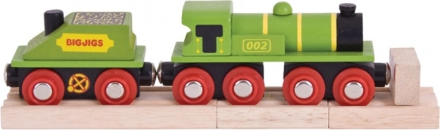 Bigjigs Rail zelena lokomotiva s tenderjem in tiri
