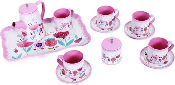 Kovinski otroški čajni set s cvetličnim motivom, 12 delov