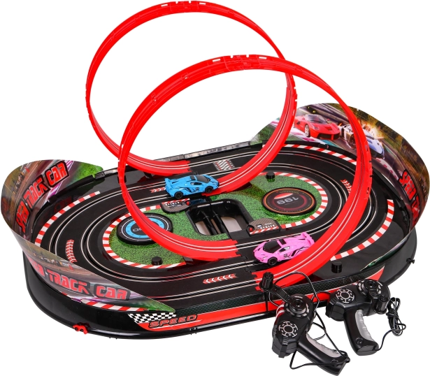 Zložljiva dirkalna steza Speed Track z 2 zankama za otroke 6+, ročno upravljanje ter svetlobni in zvočni učinki