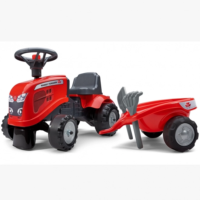 Poganjalec traktor Massey Ferguson rdeč s volanom in prikolico