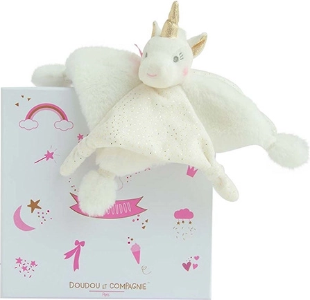 Doudou darilni set – plišasti ljubkovalnik samorog 22 cm