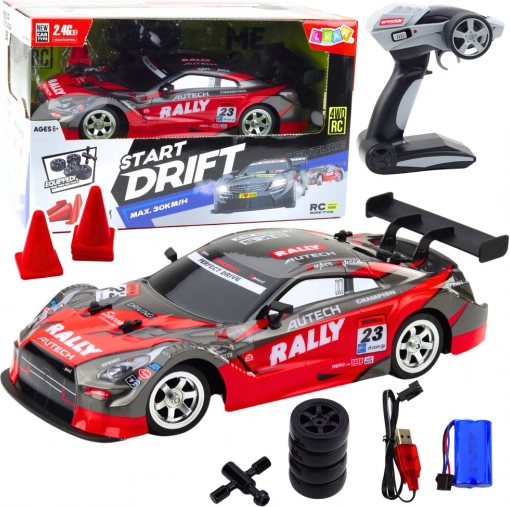 Dirkalni RC avto za drift, rdeče-črn, 30 km/h, 1:16