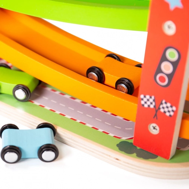Lesena dirkalna steza za avtomobile Bigjigs Toys