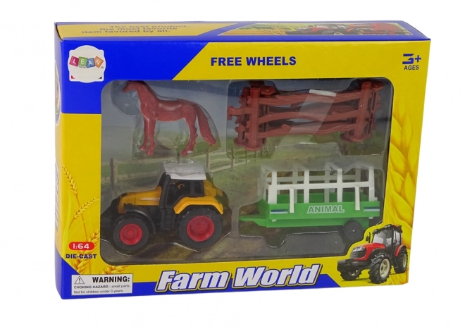 Komplet igrač Farma - Traktor, Priklopnik in Konj 1:64