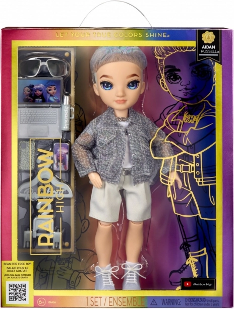 Rainbow High modna lutka Aiden Russell (vijolična) z dodatki
