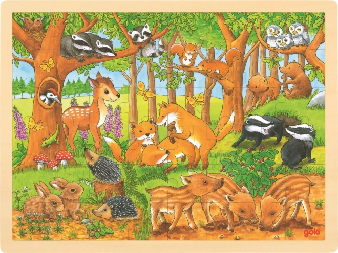 Goki lesene puzzle živalski mladički v gozdu 48 kosov