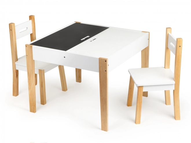 ECOTOYS Otroška lesena miza s tablo in dvema stoloma