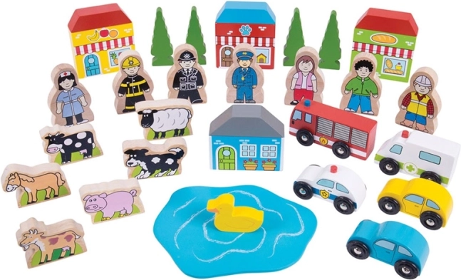 velik komplet dodatkov za lesene vlakovne proge BIGJIGS RAIL