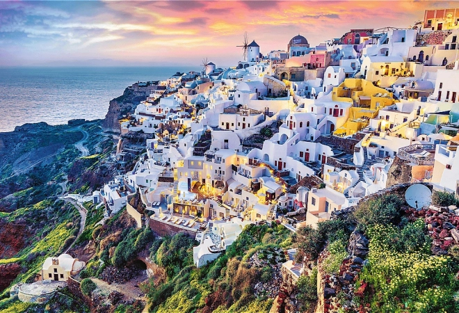 Trefl Komplet 2v1 Puzzle Čudovit Otok Santorini Grčija 1500 Kosov z Lepilom