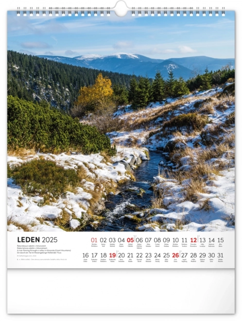 NOTIQUE Stenski koledar Pohodniške poti po Češki krajini 2025, 30 x 34 cm