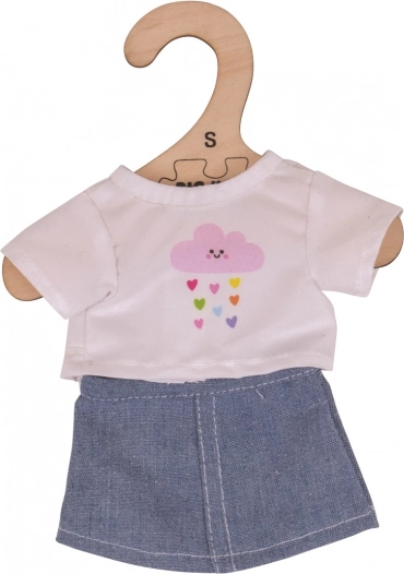 Bigjigs Toys belo majico z jeans krilom za punčko 28 cm