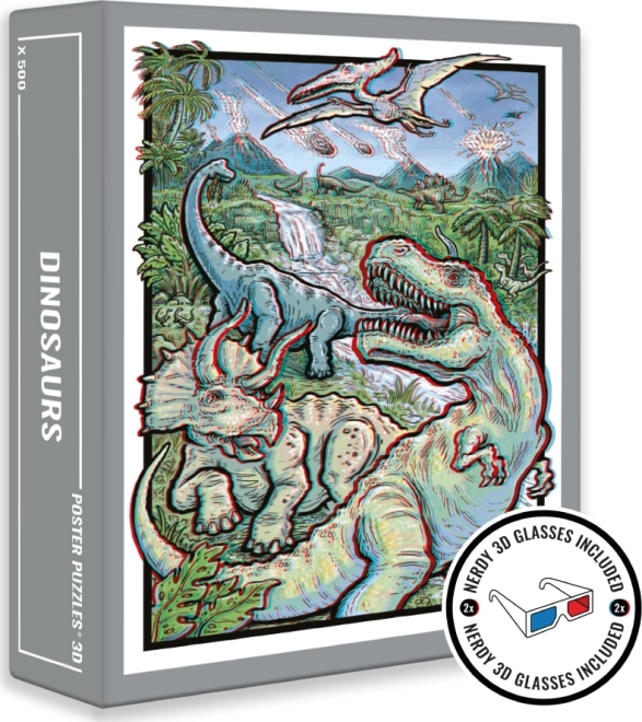 Cloudberries puzzle Dinosavri 3D z očali, 500 koščkov