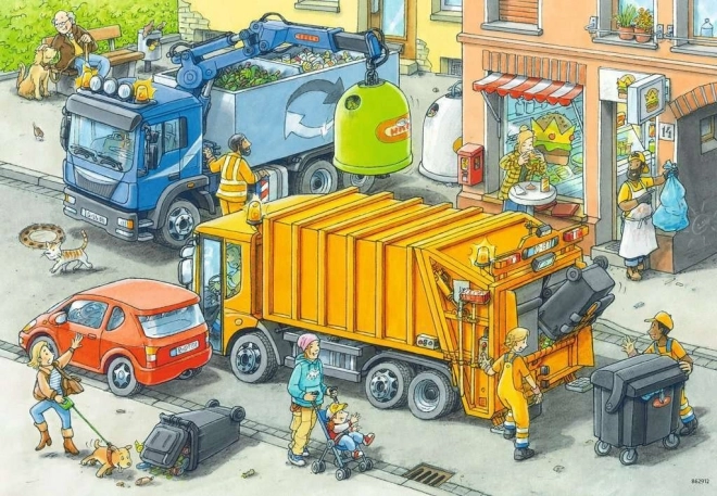 Ravensburger sestavljanka Smetarji in Vlečno vozilo 2x24 kosov