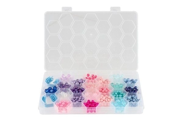 Barvne plastične perlice z vrvico v plastični škatli 20x16,5cm