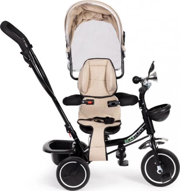 ECOTOYS tricikel s streho in vodilno palico bež barve