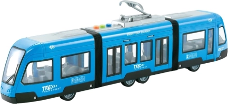 Tramvaj 1:16 na vztrajnik z odpirajočimi vrati ter svetlobnimi in zvočnimi učinki
