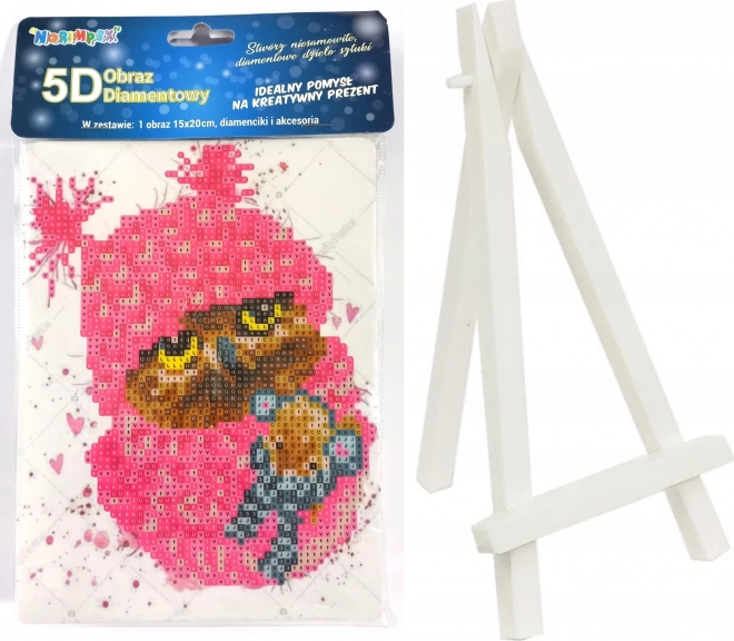 Diamantno slikanje sova v rožnati 15 × 20 cm s stojalom