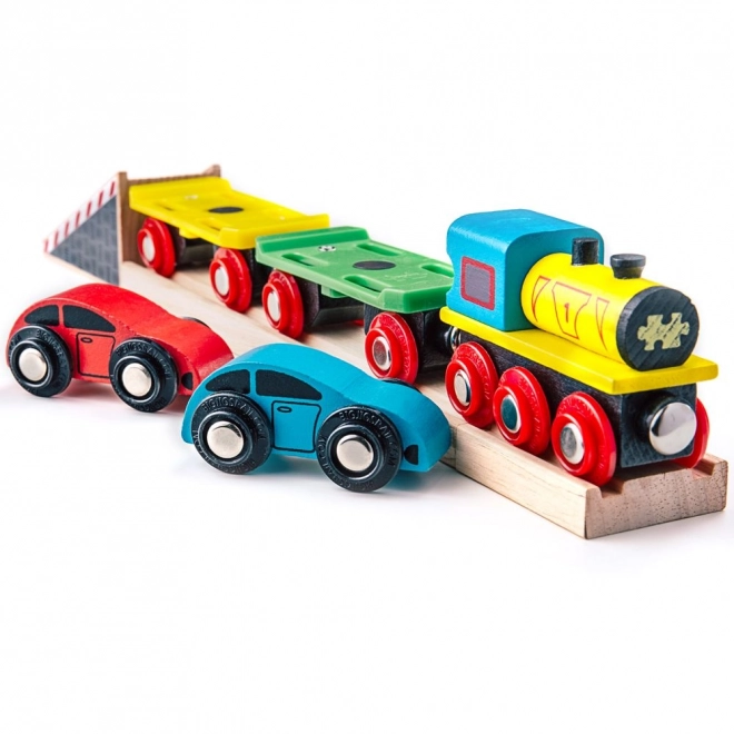 Bigjigs Rail Tovorni vlak z avtomobili in tiri