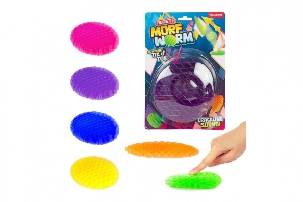 Fidget črv spreminjajoče oblike antistresna plastika 13cm 6 barv na kartici