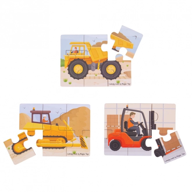Bigjigs Toys Puzzle 3v1 Gradbeni stroji