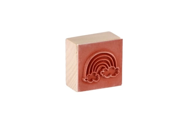 Lesena štampiljka 5+1 s blazinico samorogi 3x3cm na kartici